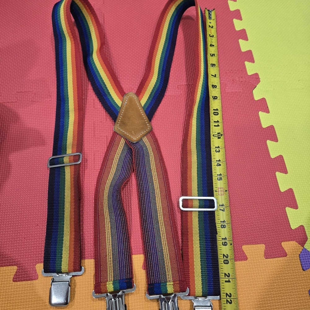Vintage Nicholas Rainbow Striped Suspenders Braces‎ Made in USA No. 113 Retro